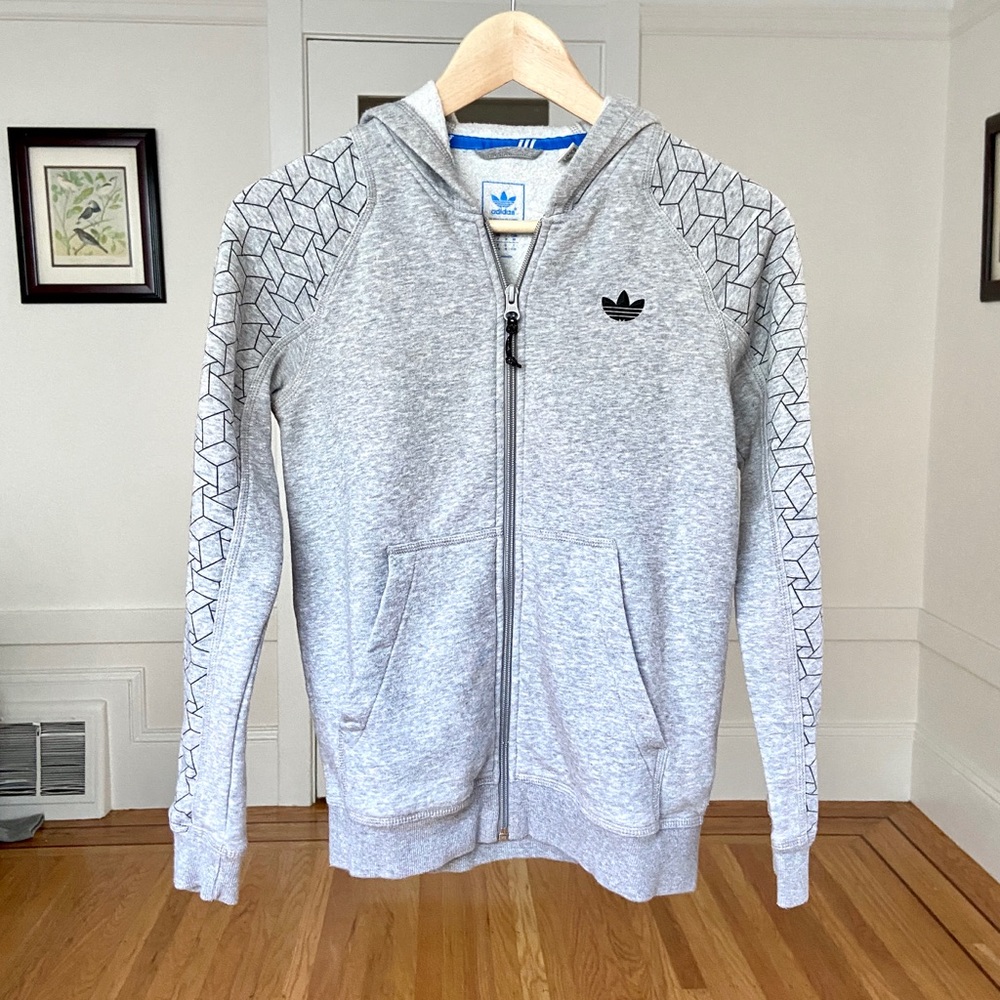 Adidas Grey Geometric Zip-Up Hoodie